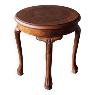 Table d’appoint ronde vintage en bois massif sculpté, style classique franç
