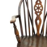 Chaise Windsor ancienne en bois de hêtre et d'orme avec dossier à roulettes, XIXe siècle