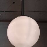 Bauhaus style suspension in aluminium and opaline, diameter 25 cm - mid 20th century.