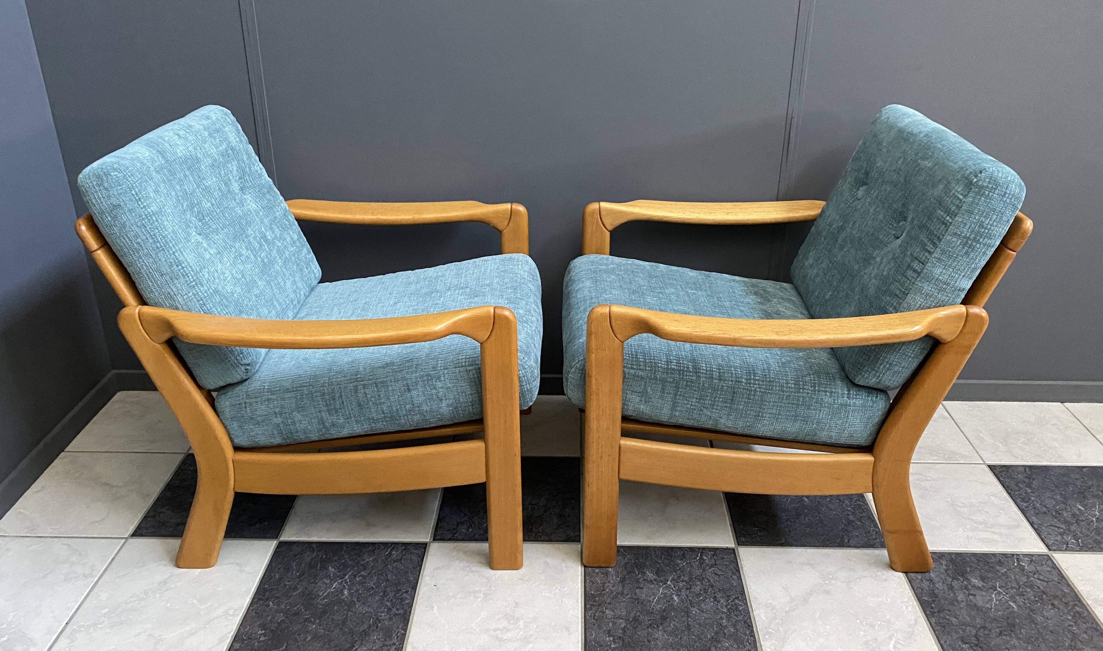 Walter Knoll blue fabric armchairs 1960s