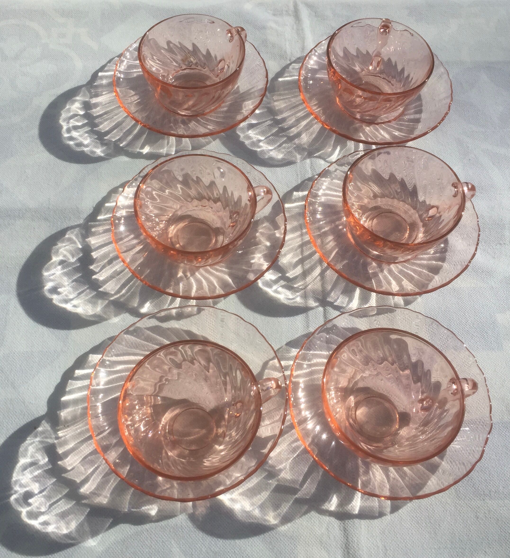 6 cups/under cups pink glass "rosaline" Arcoroc France - vintage