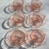 6 cups/under cups pink glass "rosaline" Arcoroc France - vintage