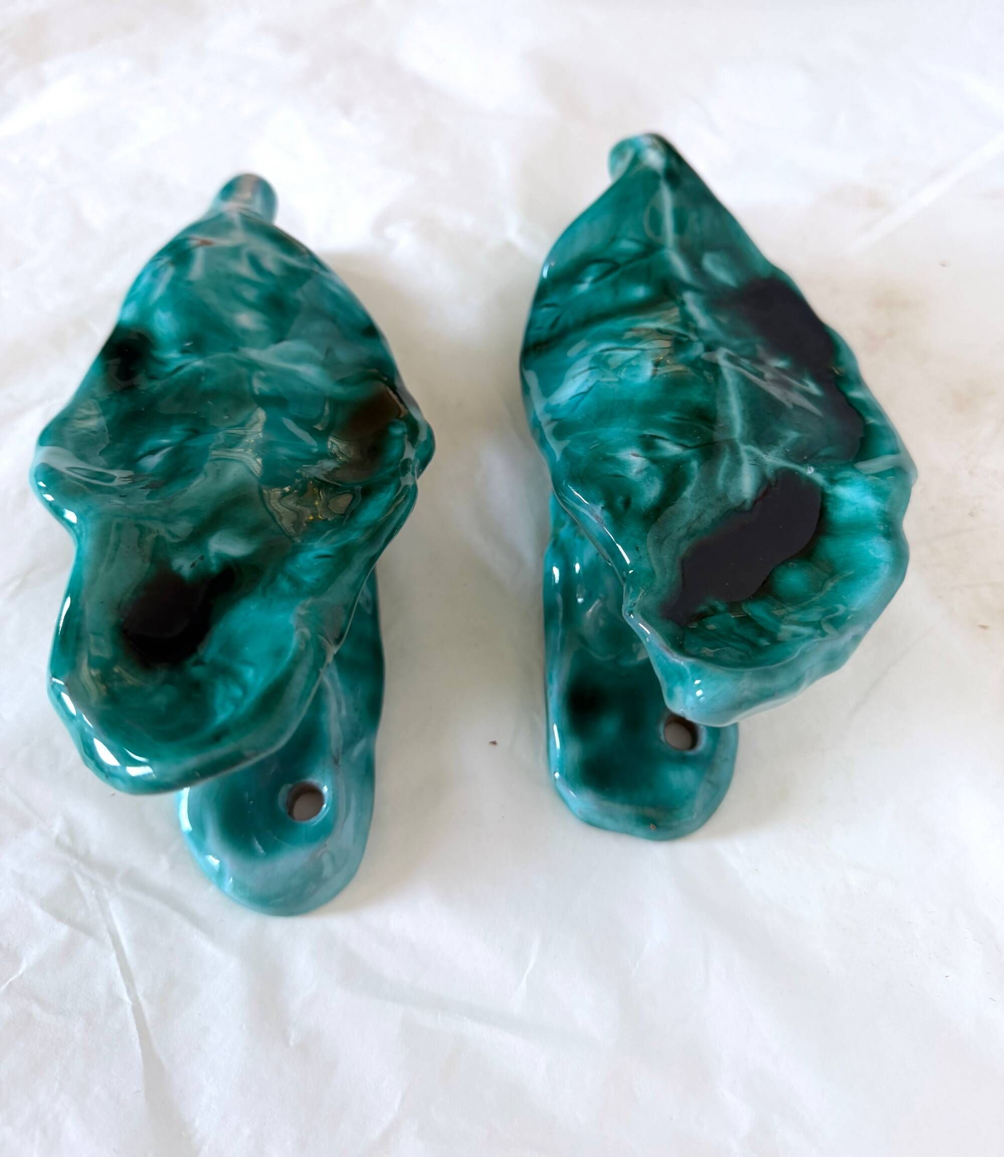 xPair of Handcrafted Teal Enameled Door Handles by Gabbianelli, Albisola, I