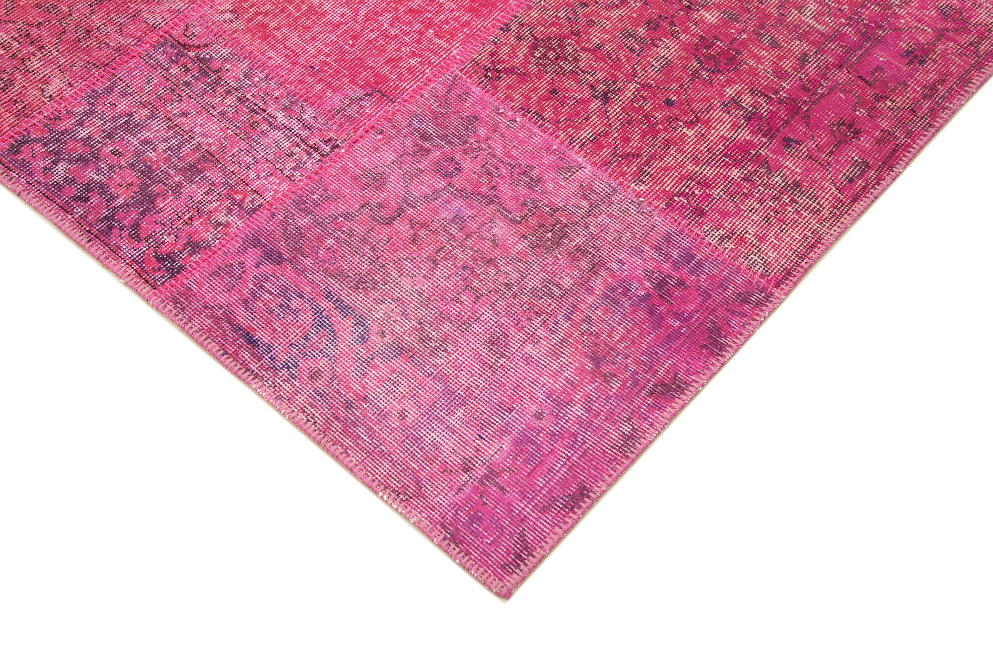 Handmade turkish overdyed 170 cm x 241 cm pink patchwork carpet