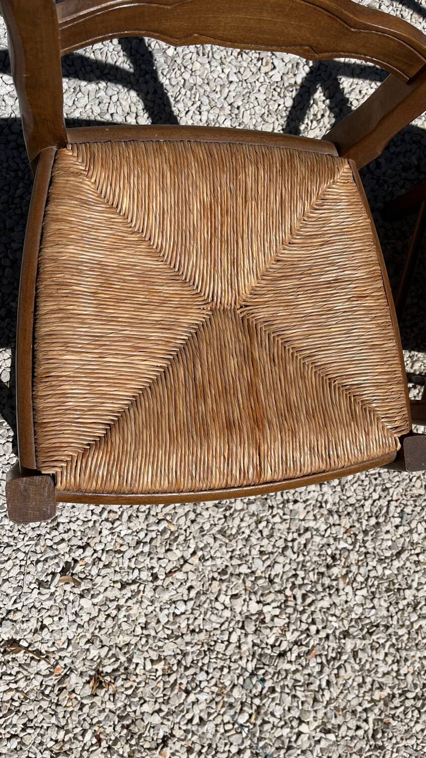 2 armchairs and 1 chair in natural wood with straw seats