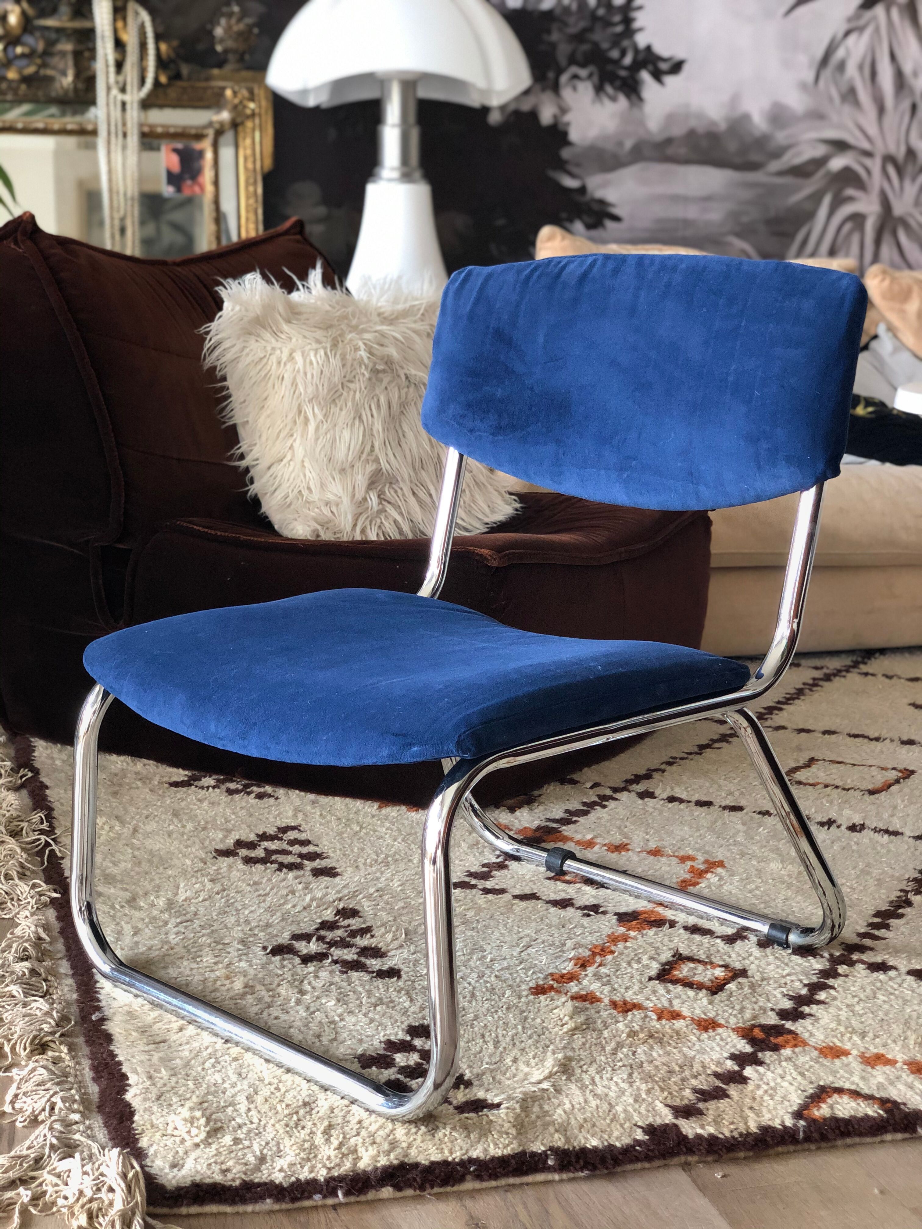 70s velvet and chrome armchair