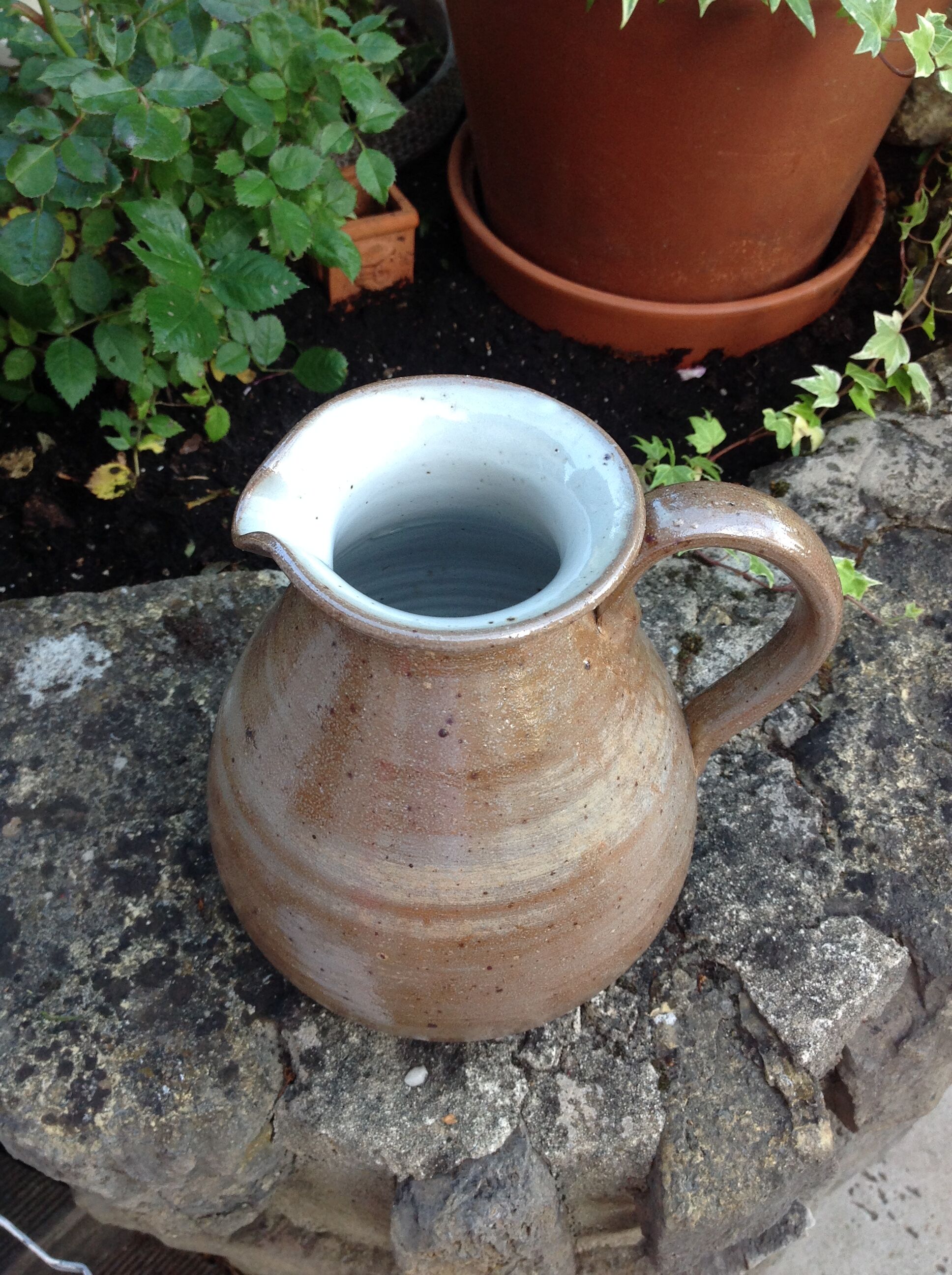 Pitcher ball in varnished beige cermic 60/70 years