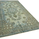 Handwoven Overdyed Oriental 1970s 190 cm x 314 cm Blue Carpet