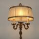 Bronze French Antique Art Nouveau 3-Light Candelabra Lamp Pleated Shade