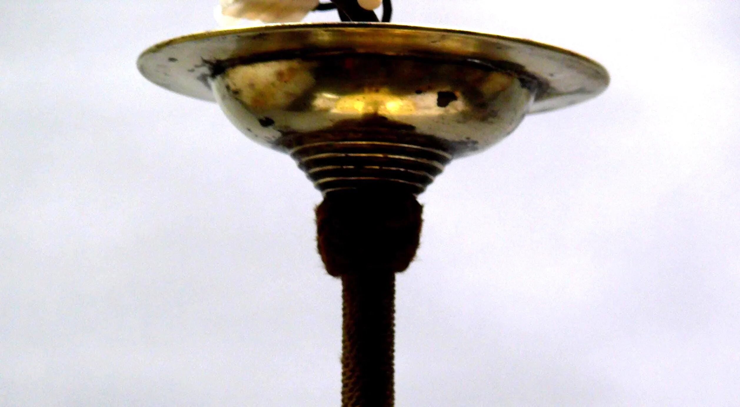 Art Deco Suspension with Beige Glass Shade and Twisted Stem - circa 1920-1930