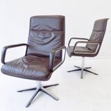 Wilkhahn Delta Highback set of 2 brown leather armchairs by Delta Design