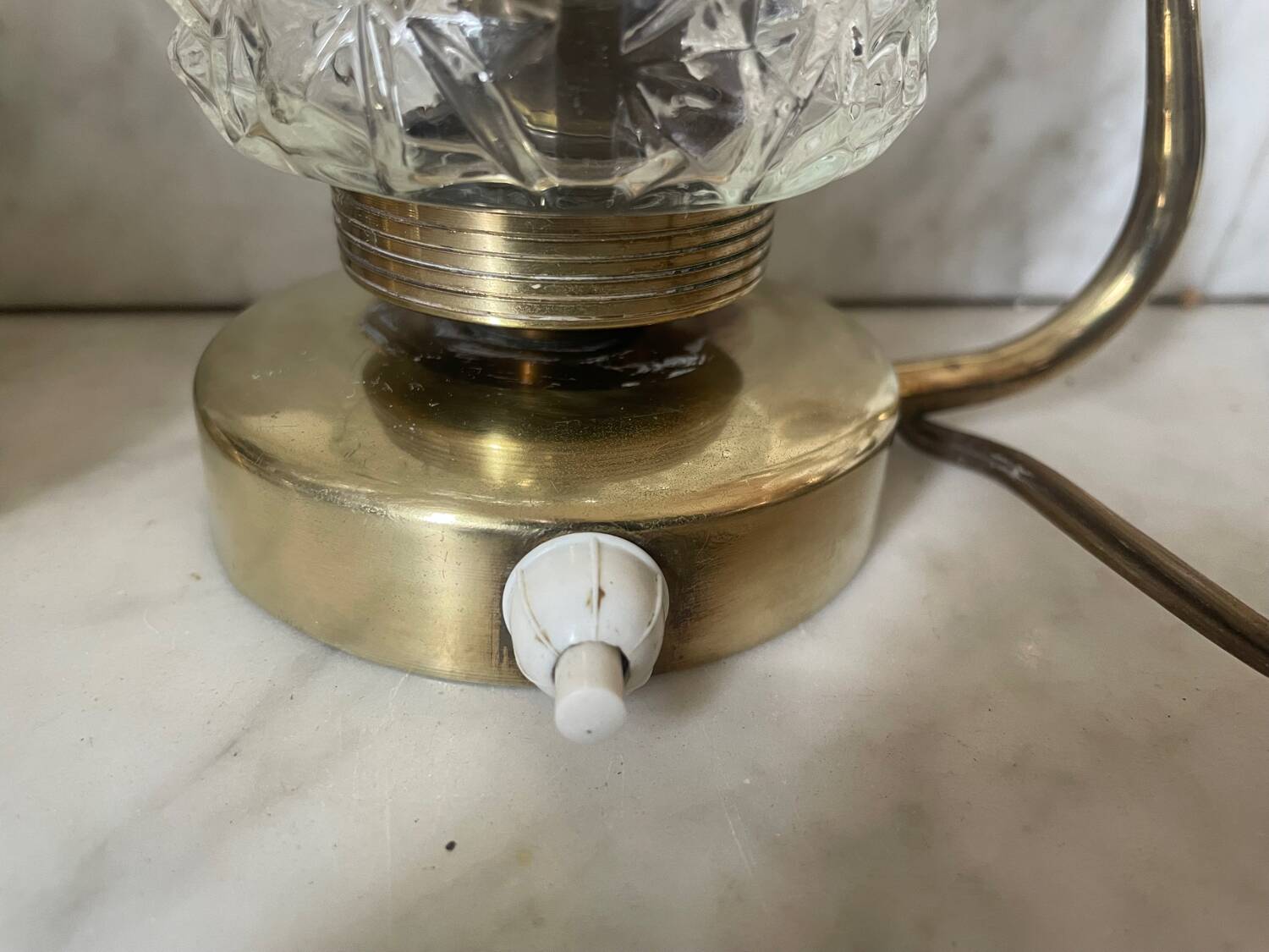 Pair of 1950s brass and glass bedside lamps