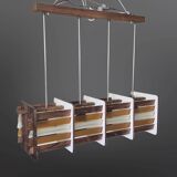 Mid century handcrafted wood and glass chandelier: Netherlands 1960s