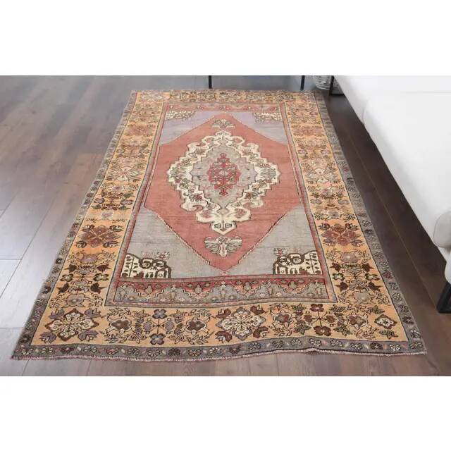 Vintage Turkish Oushak Handmade Wool Cotton Red Area Rug 132x224