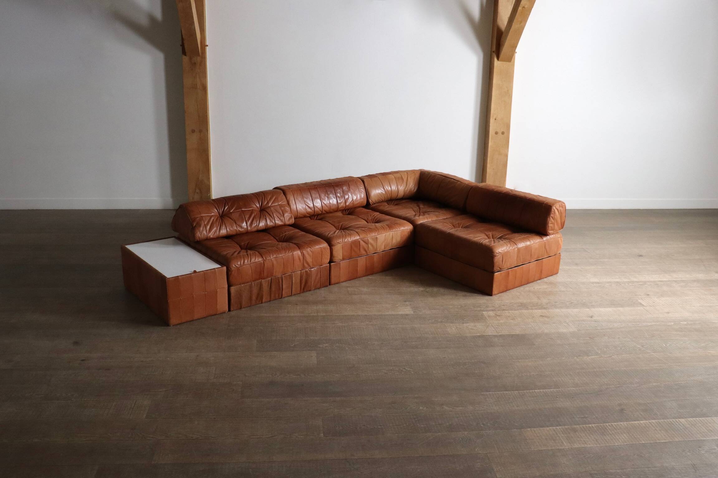 De Sede DS 88 Modular Sofa In Cognac Patchwork Leather, Switzerland 1970s