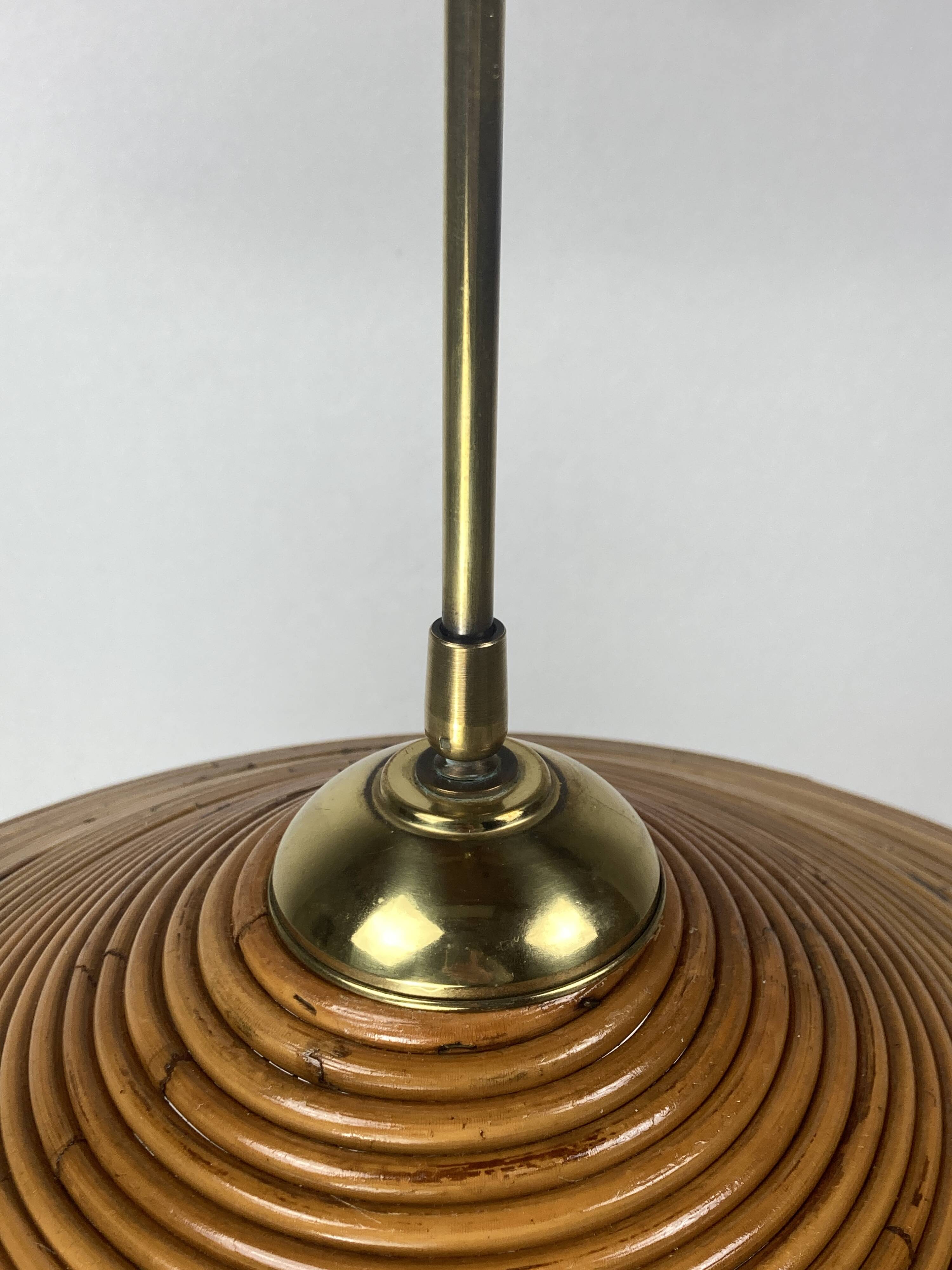 Pencil Split Reed, Rattan, Bamboo & Brass Pendant Lamp, 1970s
