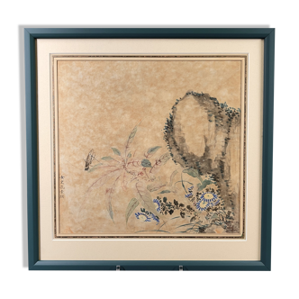 Old Chinese floral print framed