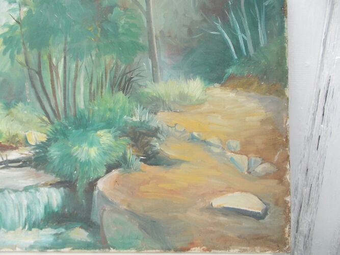 Tableau paysage huile sur toile rivière 55 X 38cm