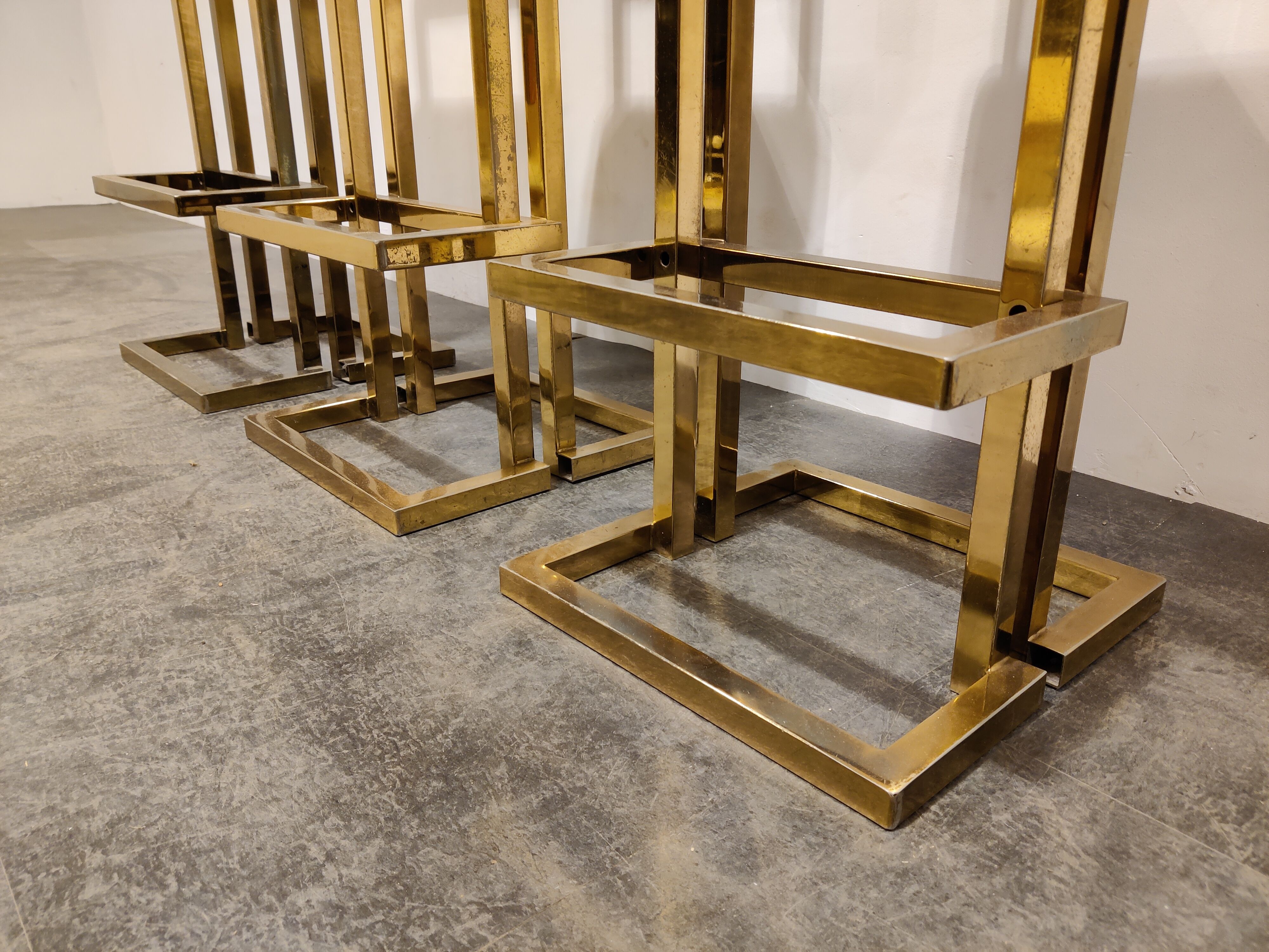 Belgochrom brass bar stools, set of 3, 1970s