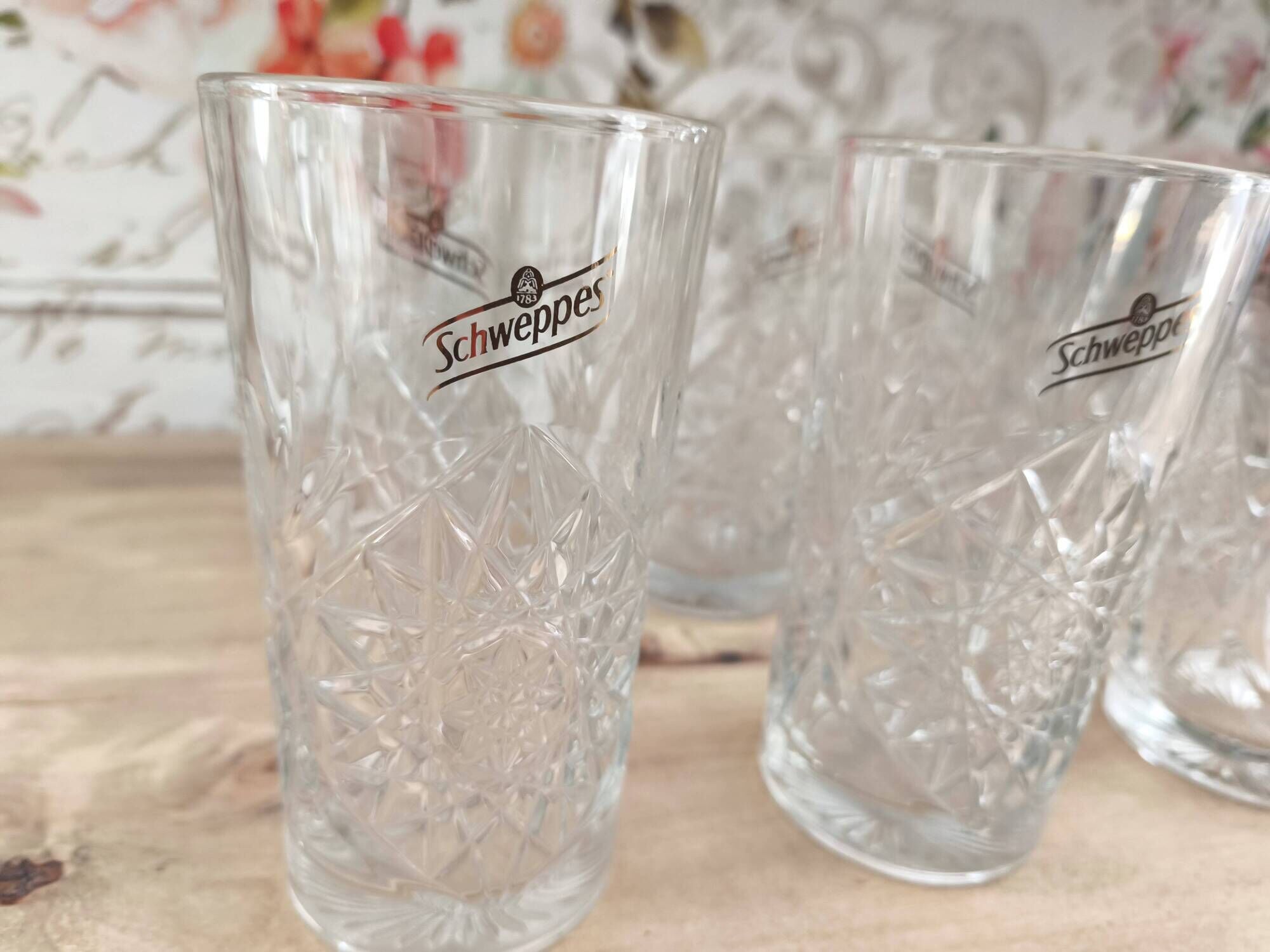 Set of 6 promotional Schweppes Long Drink glasses.