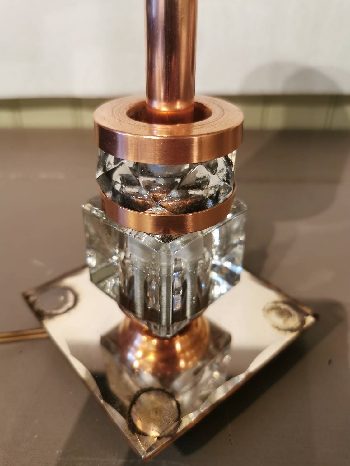 Art Deco mirror lamp, copper and glass