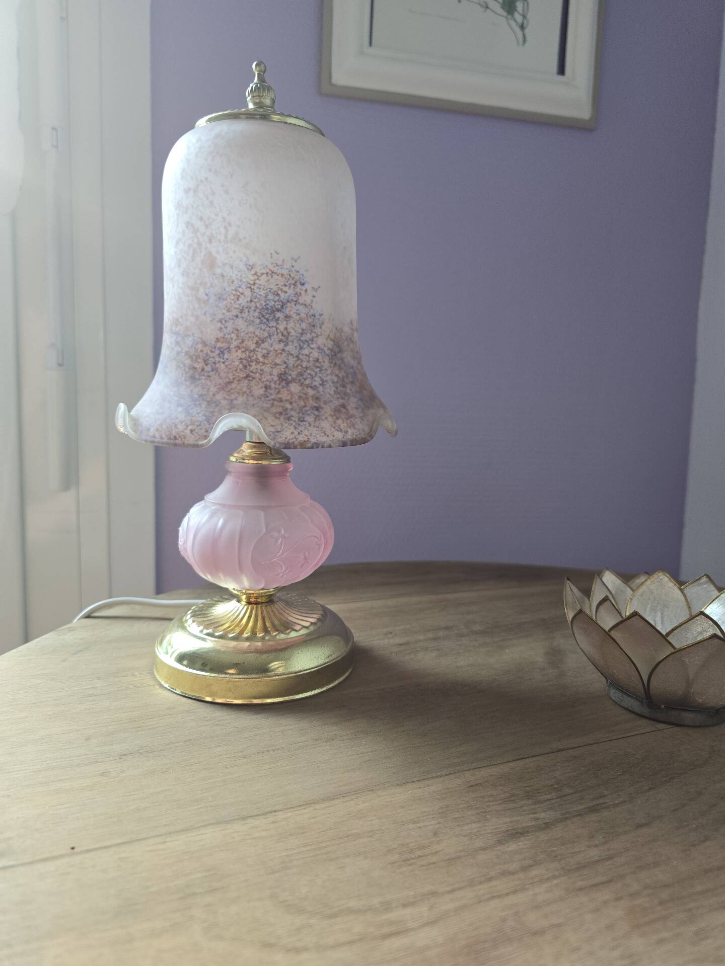 Vintage mushroom lamp pink heart - frosted glass tulip