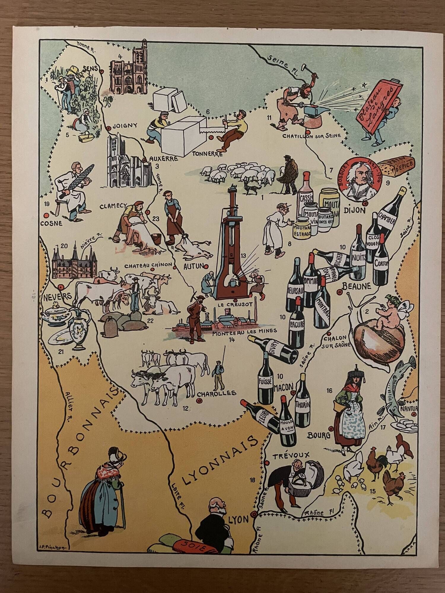 Old illustrated map of Burgundy - JP Pinchon