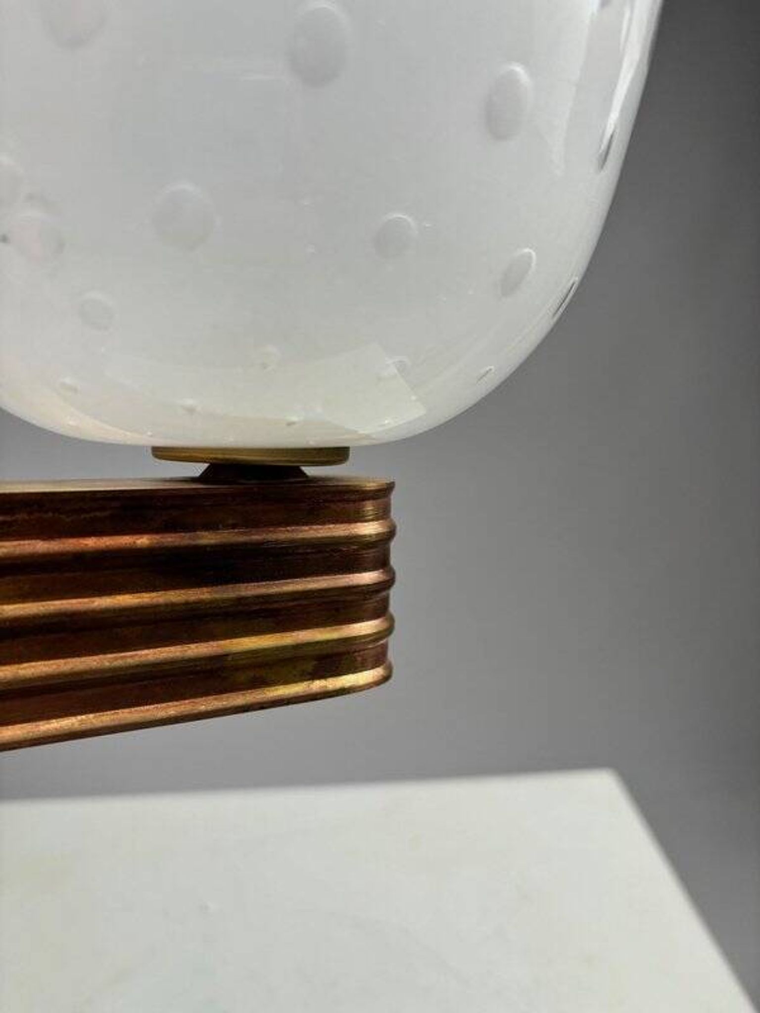 Large Art Deco Wall Lights in Blown Glass and Brass, Italy, 1940s, Set of 2
