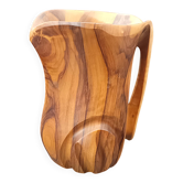 Artisanal Vintage Pitcher Carved Solid Olive Wood Hnos Olivo Spain (17