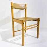 Ensemble de 6 chaises en bois et cuir, Italie, années 1960