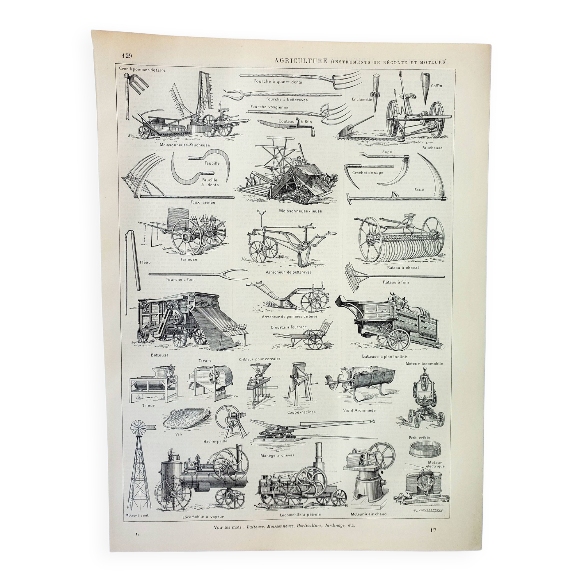 Old engraving 1898, Agriculture (harvest), farm, tools • Original and vintage lithograph