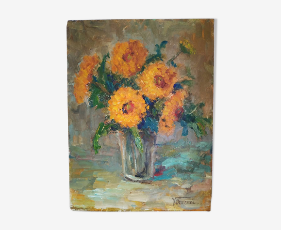 Le bouquet de soucis de Victor Ferreri huile sur panneau
