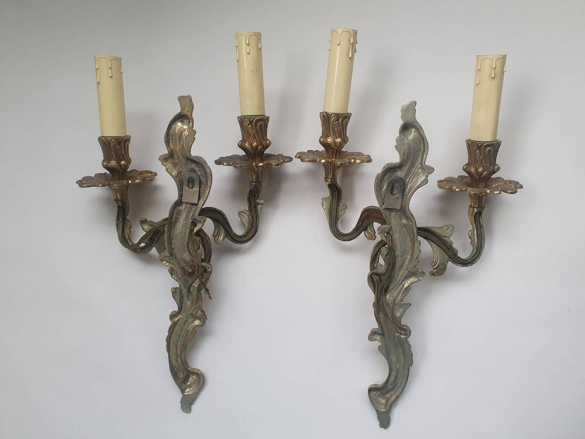 Pair of large antique candlestick wall sconces