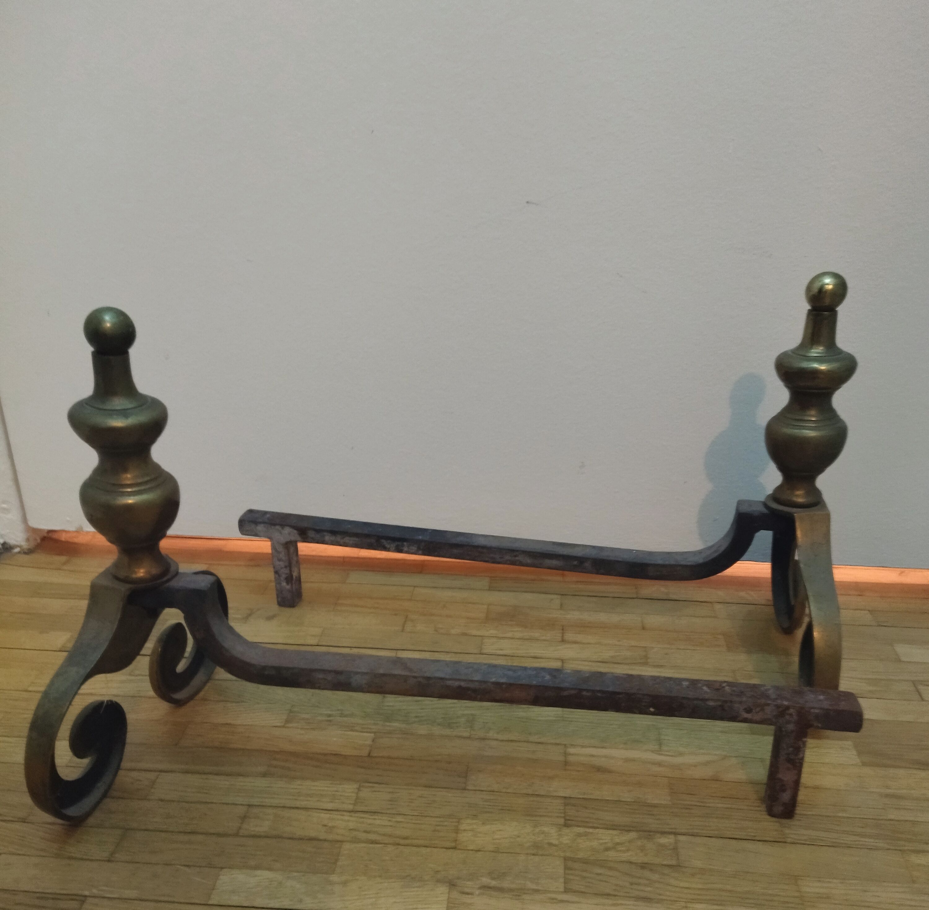 Pair of brass chenets