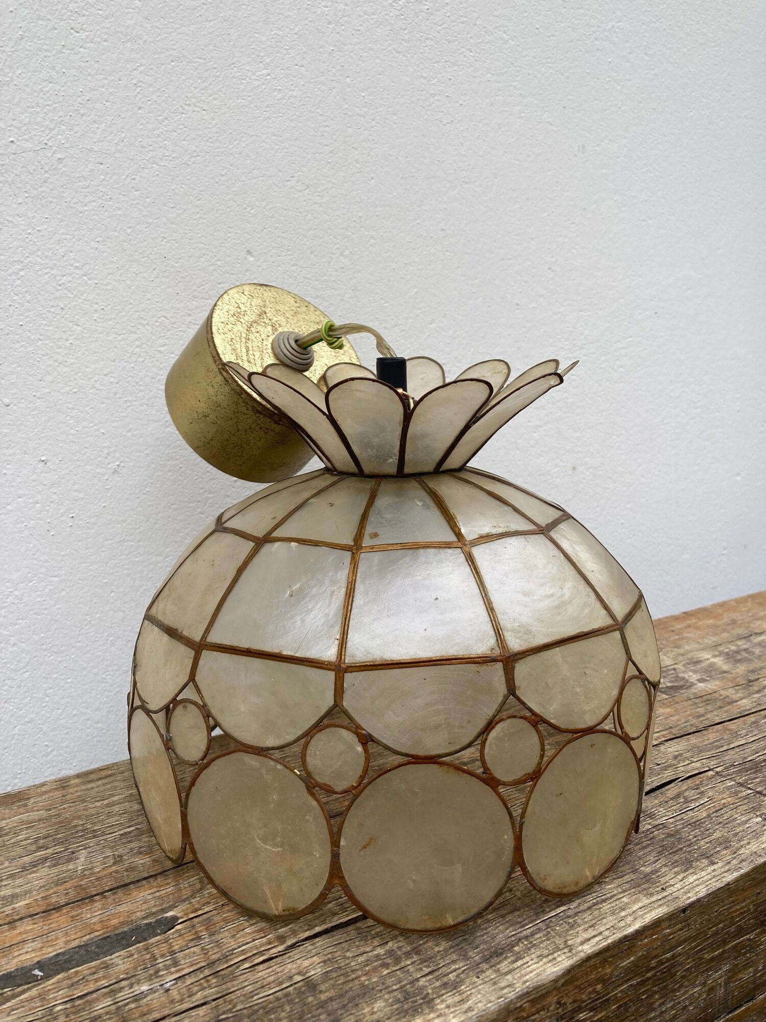 Mother-of-pearl and brass pendant lamp vintage circa 1960