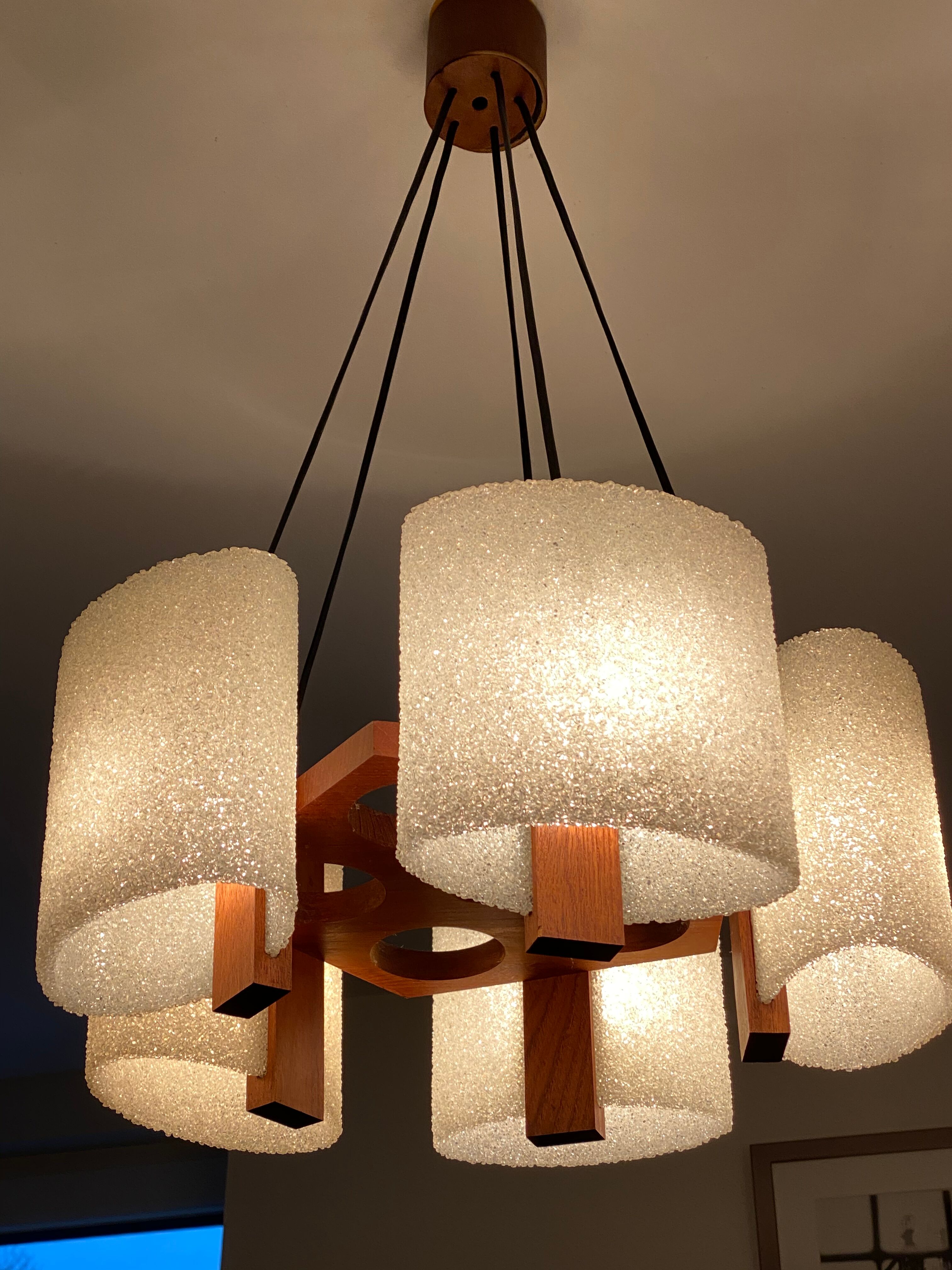 Seventies wood chandelier