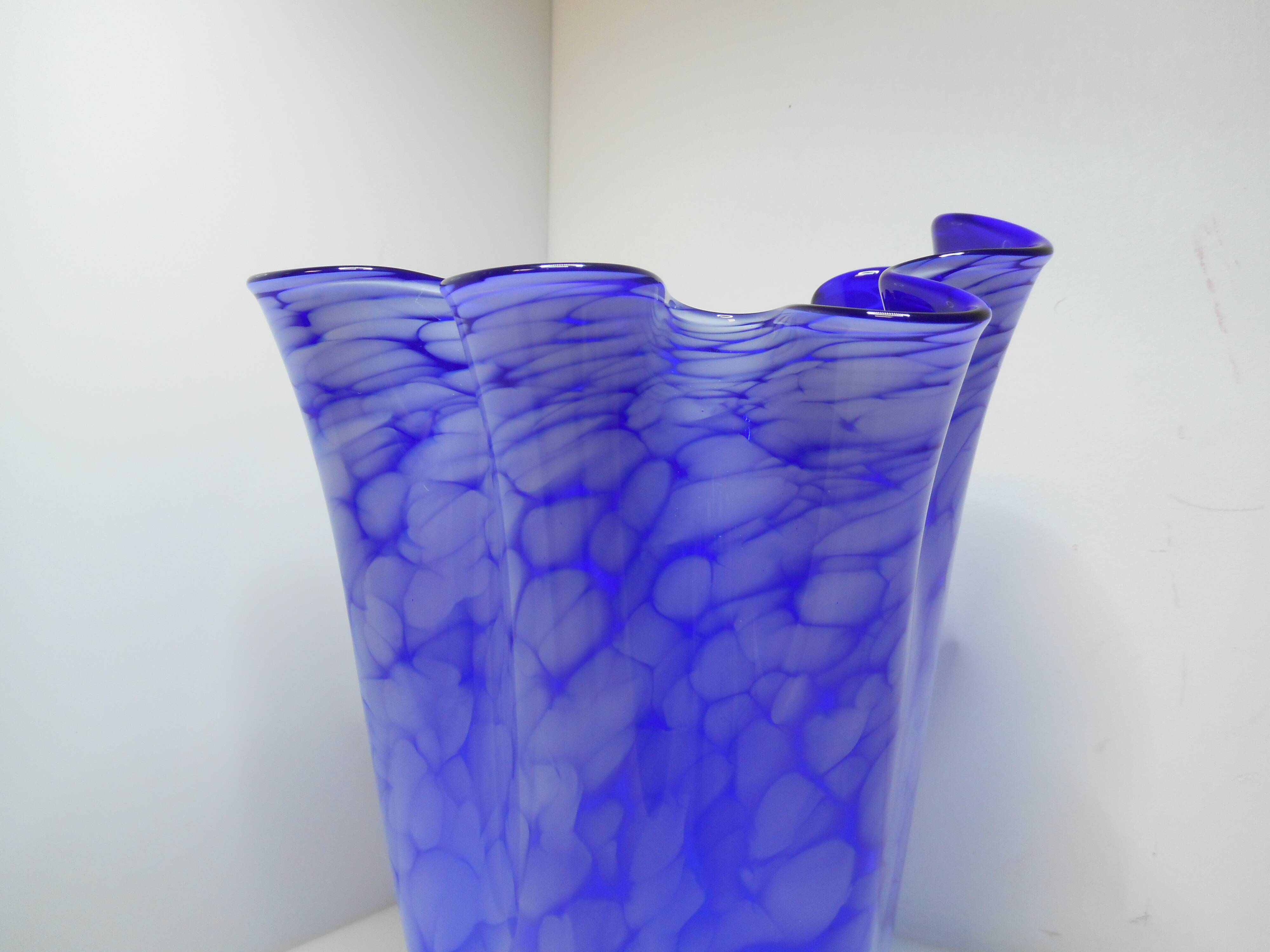 Large blue handkerchief vase Murano Venini glass 1960