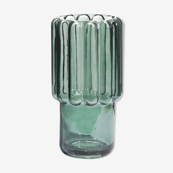 Glass vase with wide green streaks 27cm