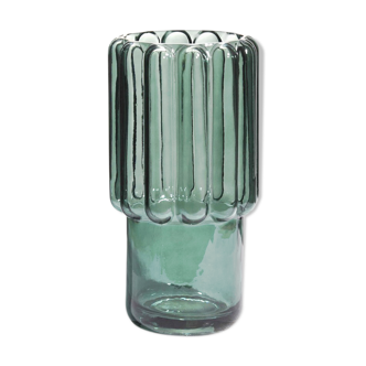 Glass vase with wide green streaks 27cm