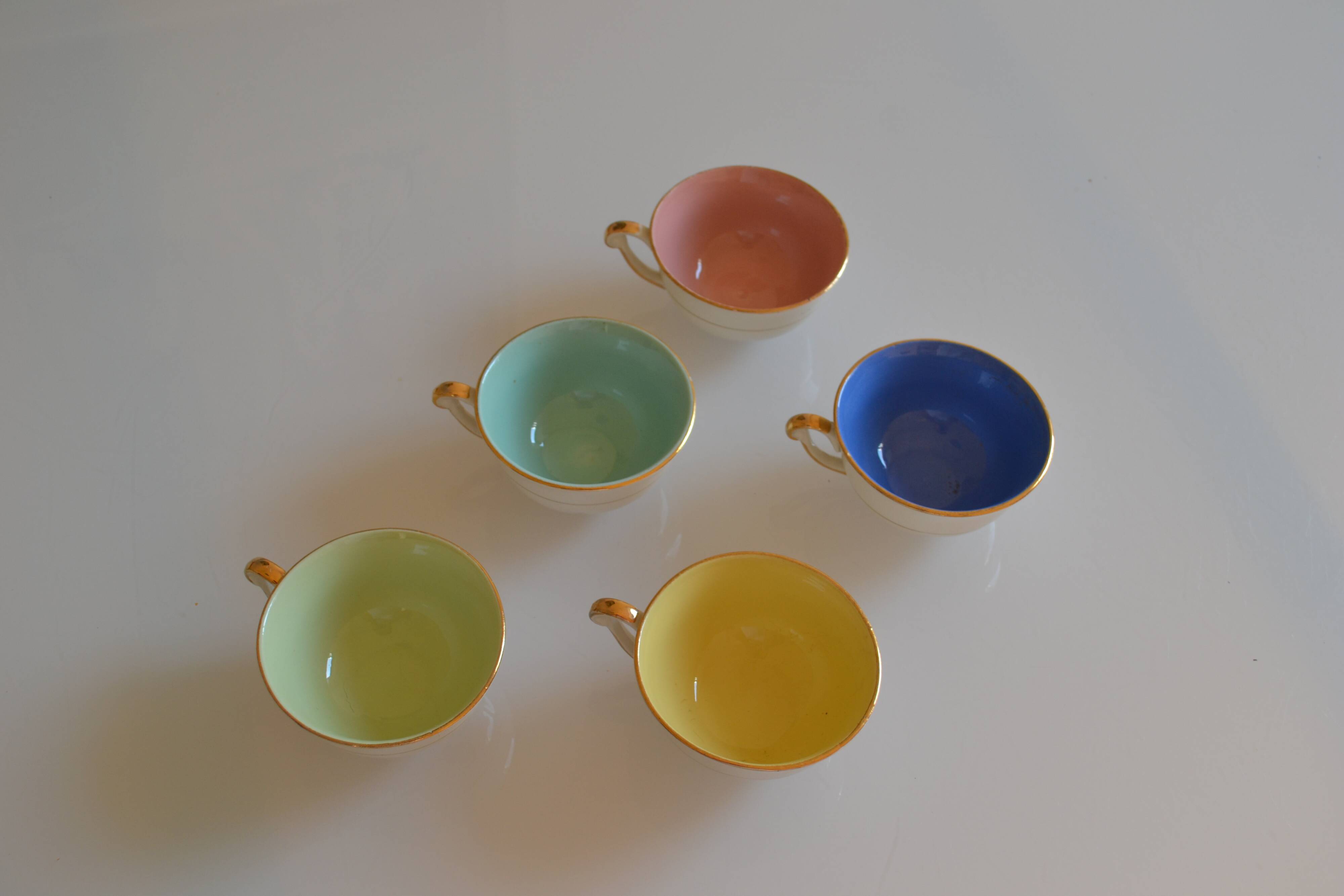 5 earthenware coffee or tea cups from saint amand france 1950
