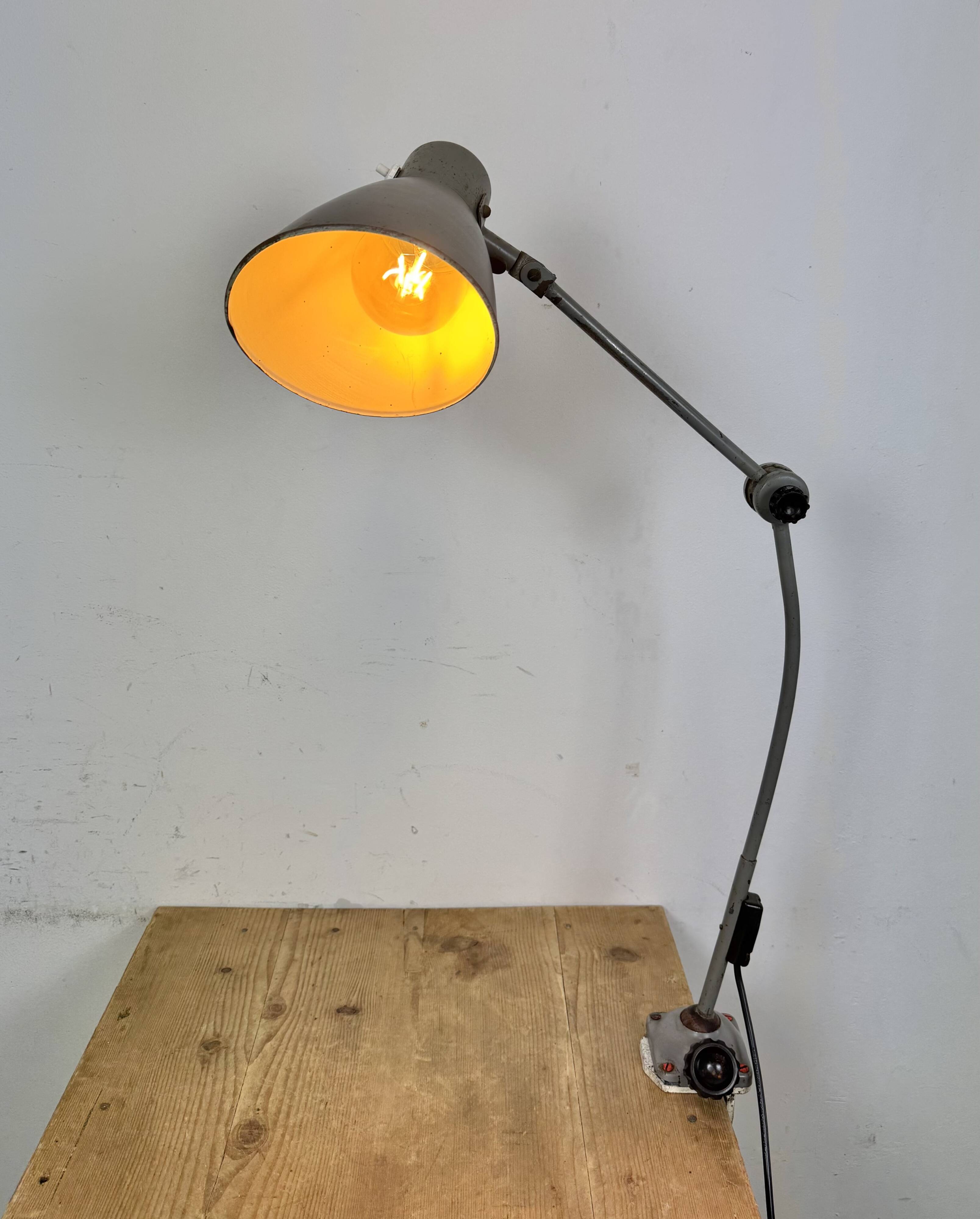 Large Grey Industrial Workshop Table Lamp, 1960s