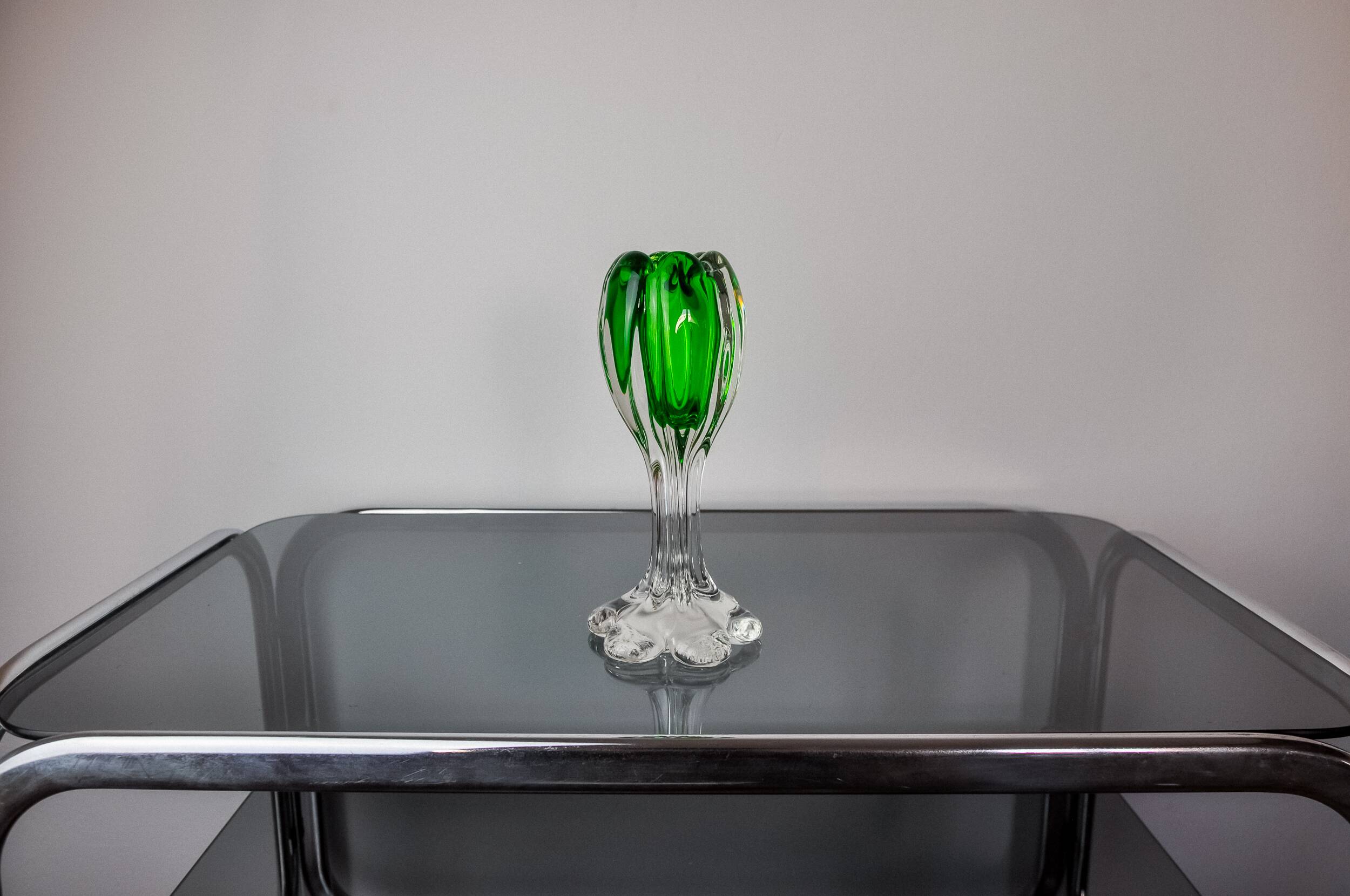 Sommerso green candle holder by Flavio Poli for Seguso, Murano glass, Italy, 1970