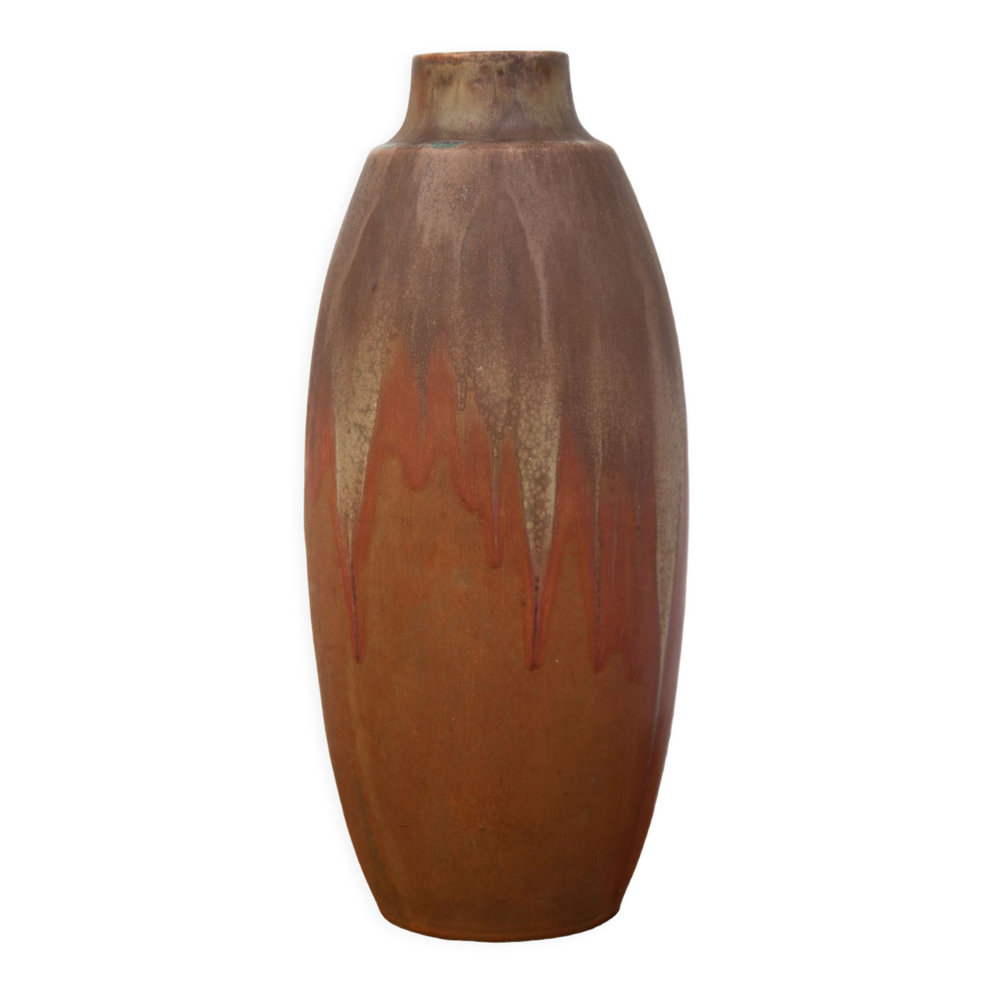 Vintage flamed stoneware vase, Denbac vase