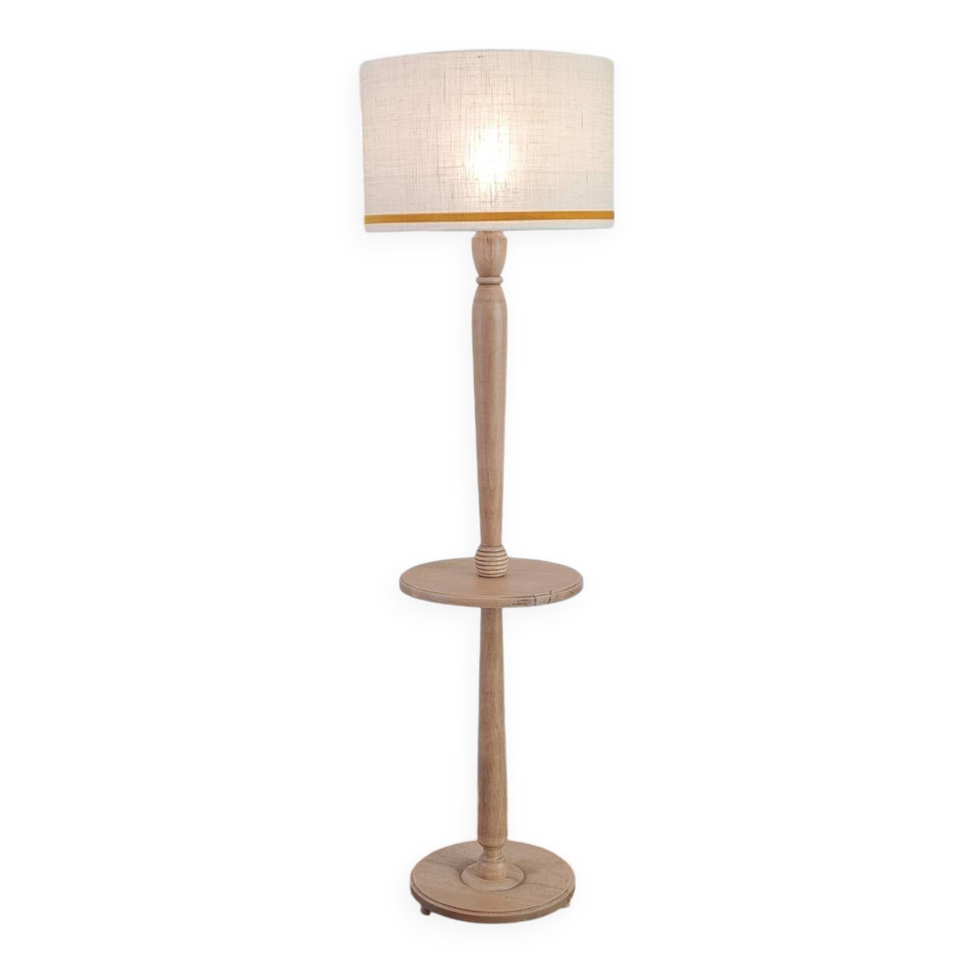 Light wood floor lamp with Art Deco wooden shelf