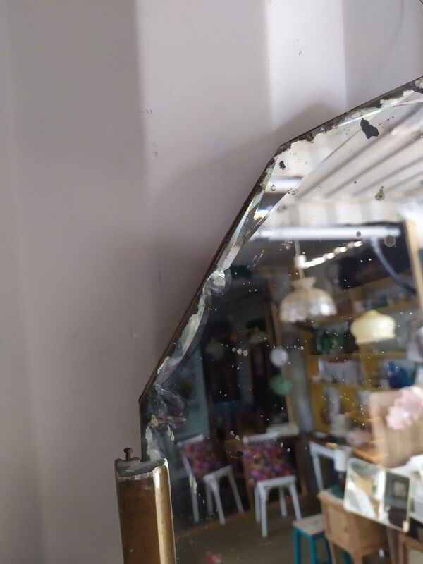 art deco chiseled mirror frames golden wood patinated mercury ice Old vintage 83x118cm