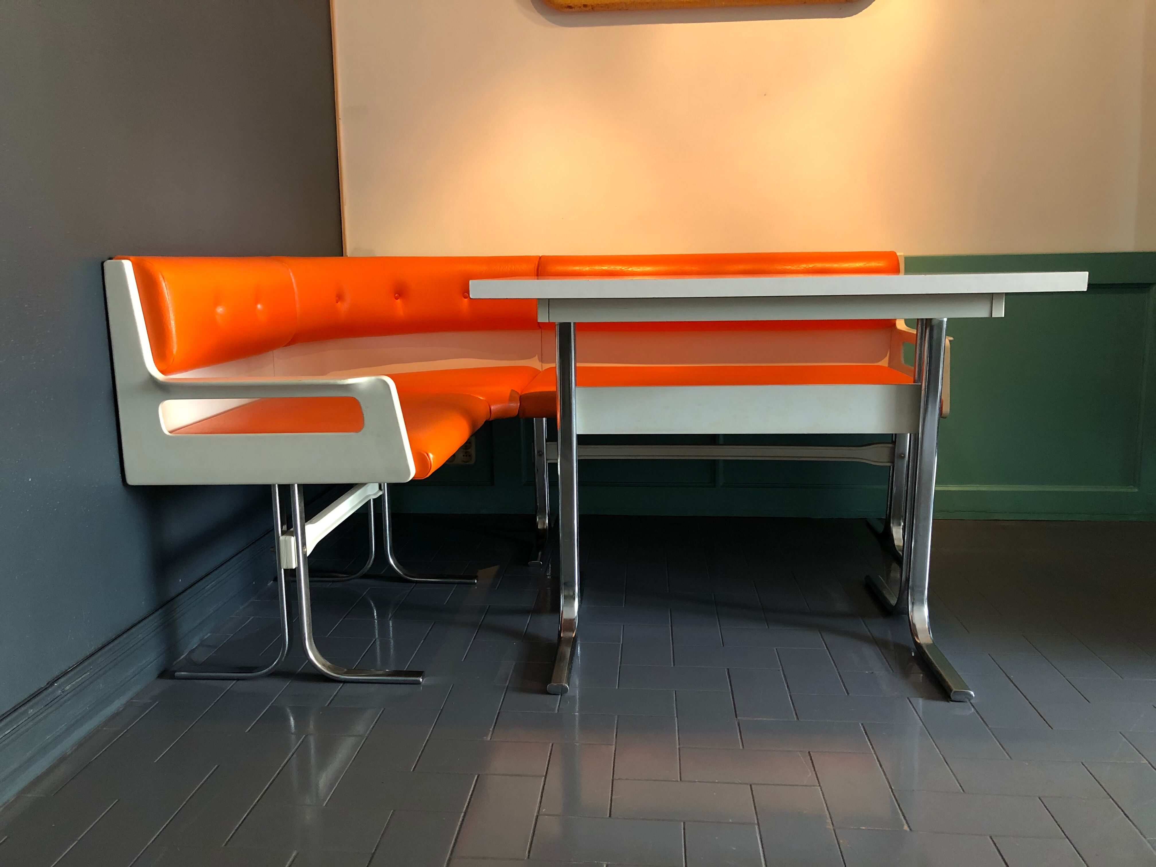 Vintage dining area bench and matching table