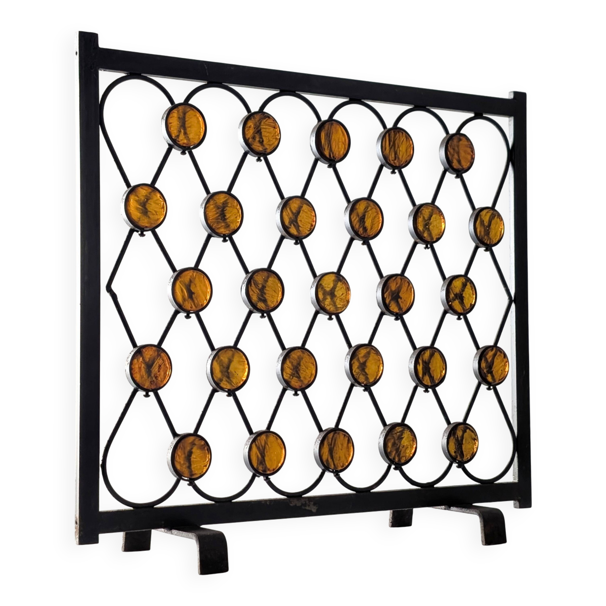 Wrought Iron Fire Screen with Orange Acrylic, Mid-Century, 1960s