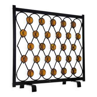 Wrought Iron Fire Screen with Orange Acrylic, Mid-Century, 1960s