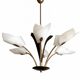 Mid-century lustre with 6 opaline tulips & patinated brass — France/Italy