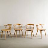 Quatre chaises de salle à manger suédoises vintage en bois sculpté, Yngve Ekström, années 1950